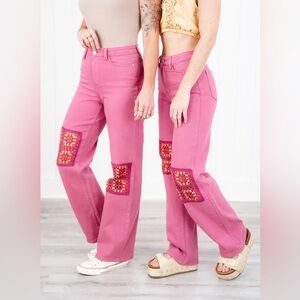 Judy Blue garment dyed pink crochet pants size 16W NWT